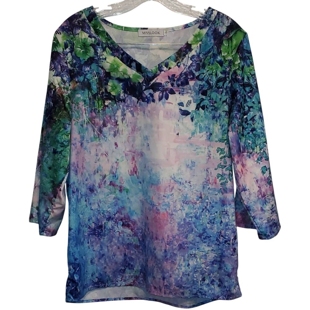 Misslook Women's Silky Cotton Blend Blouse 3/4 Sleeve Size Small